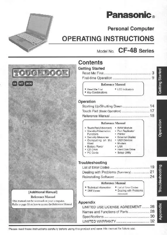 Mode d'emploi PANASONIC CF-48U4JHUPM