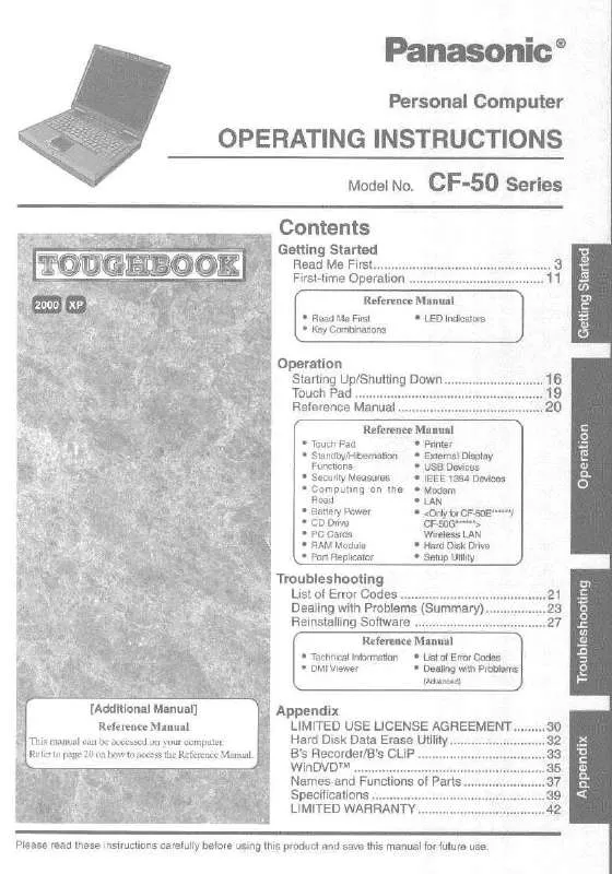 Mode d'emploi PANASONIC CF-50BB2HUDM