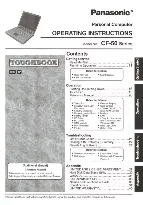 Mode d'emploi PANASONIC CF-50F1FGUDM