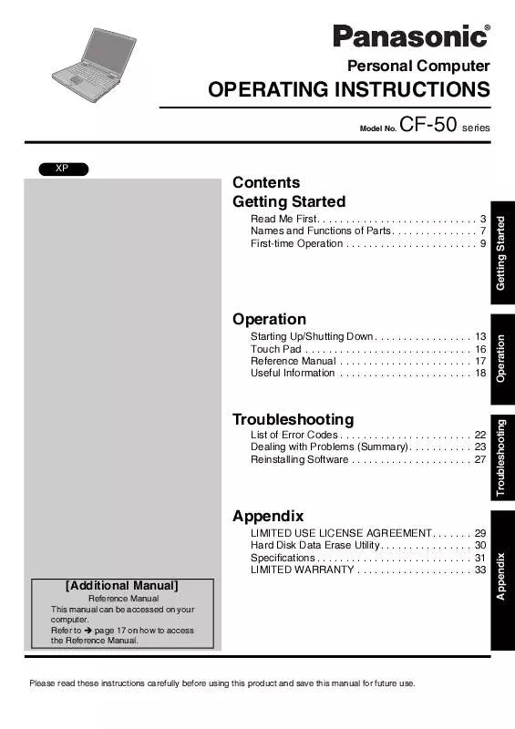 Mode d'emploi PANASONIC CF-50J2KUEKM