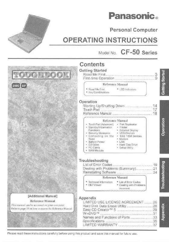 Mode d'emploi PANASONIC CF-50Y4KGUDM