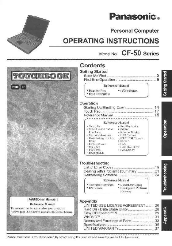 Mode d'emploi PANASONIC CF-50Y8KNUDM