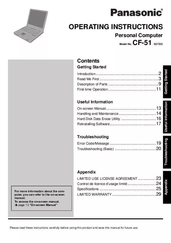 Mode d'emploi PANASONIC CF-51PF2DEBM