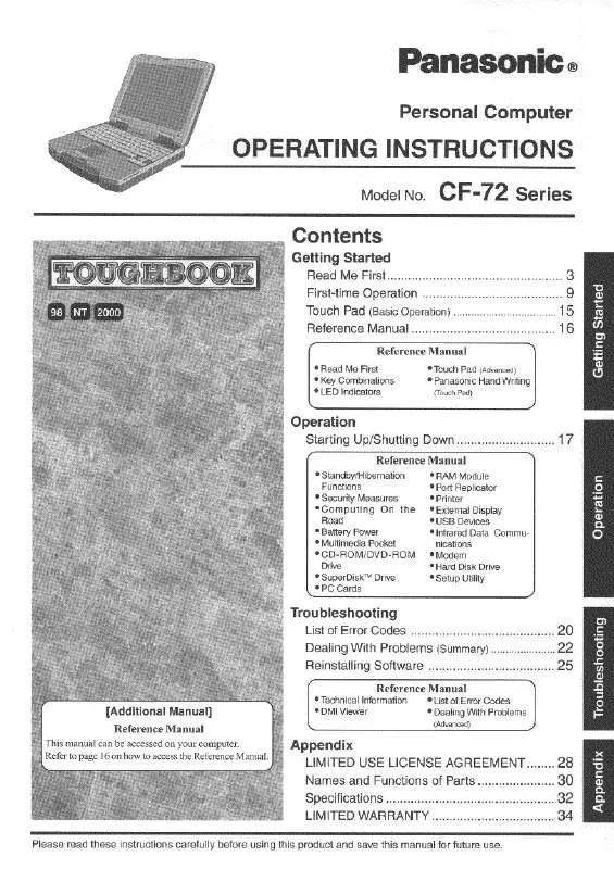 Mode d'emploi PANASONIC CF-72N3FCZEM