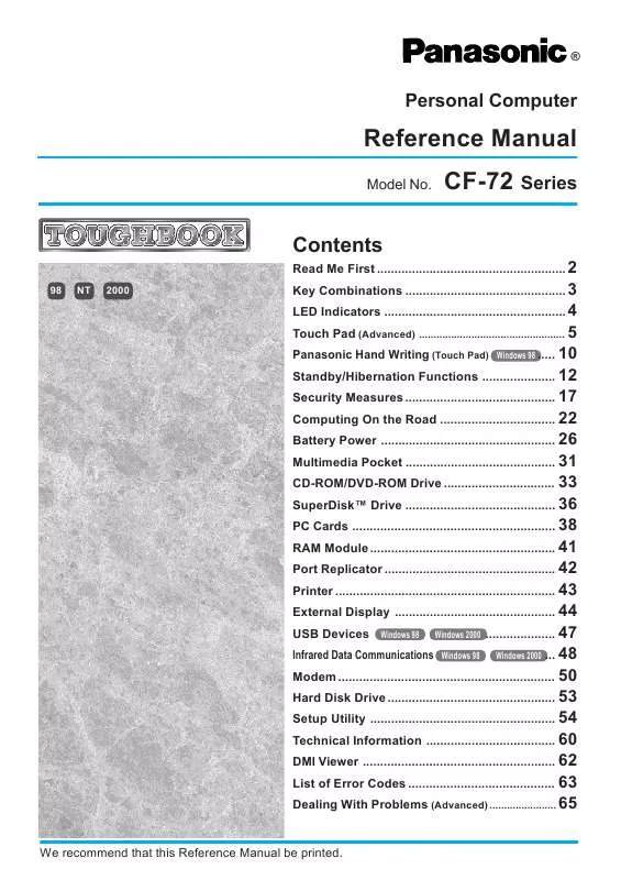 Mode d'emploi PANASONIC CF-72N3XXXXX