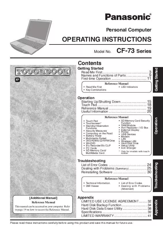 Mode d'emploi PANASONIC CF-73N3LTSKM