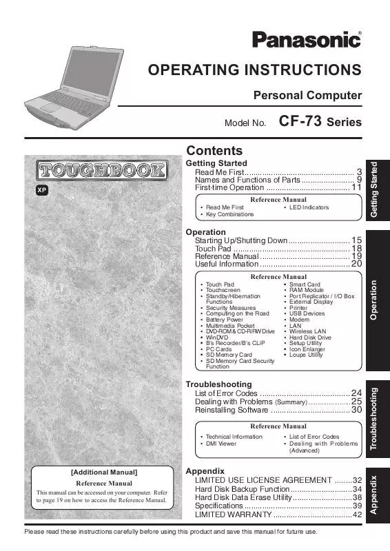 Mode d'emploi PANASONIC CF-73XCVASBM