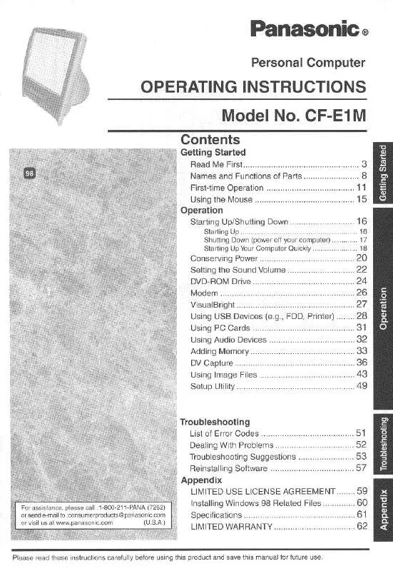 Mode d'emploi PANASONIC CF-E1M