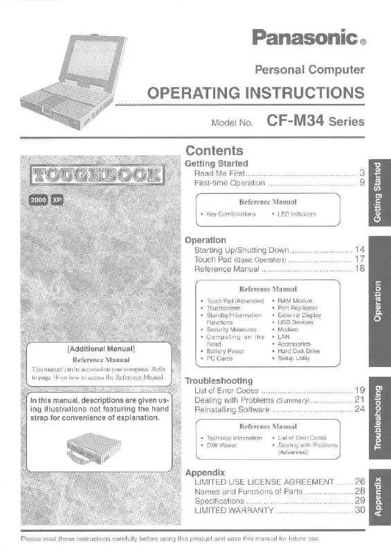 Mode d'emploi PANASONIC CF-M34RHFZQM