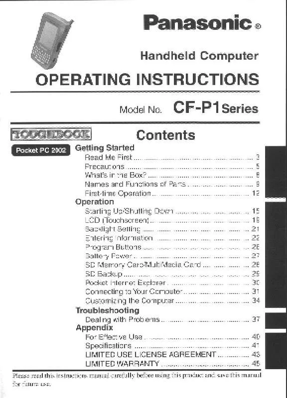 Mode d'emploi PANASONIC CF-P1S3CZZ5M