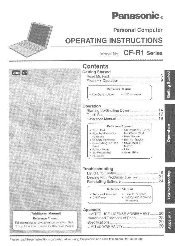 Mode d'emploi PANASONIC CF-R1P82ZVGM