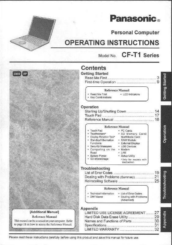 Mode d'emploi PANASONIC CF-T1R64ZZKM