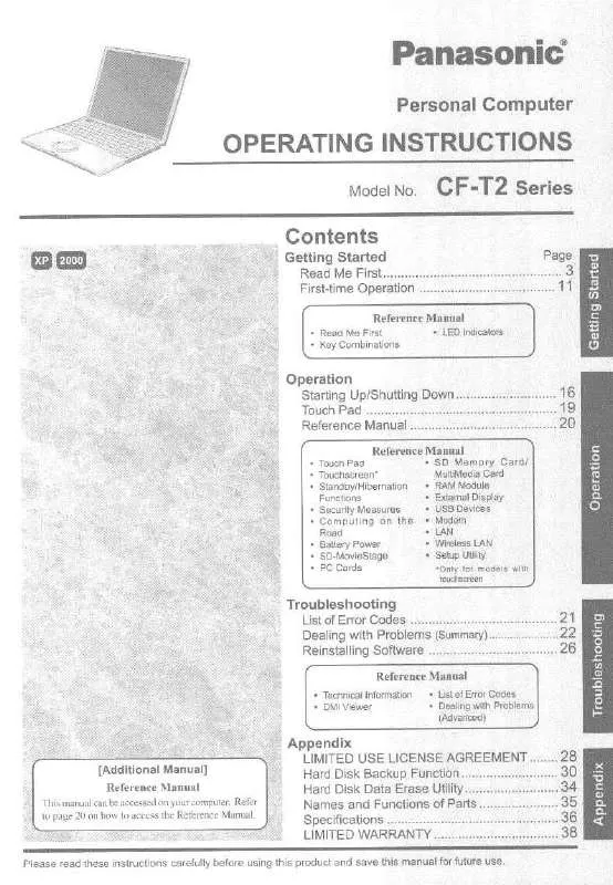 Mode d'emploi PANASONIC CF-T2AWATZDM