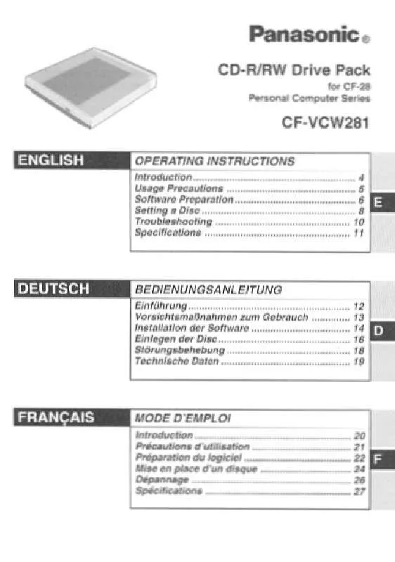 Mode d'emploi PANASONIC CF-VCW281