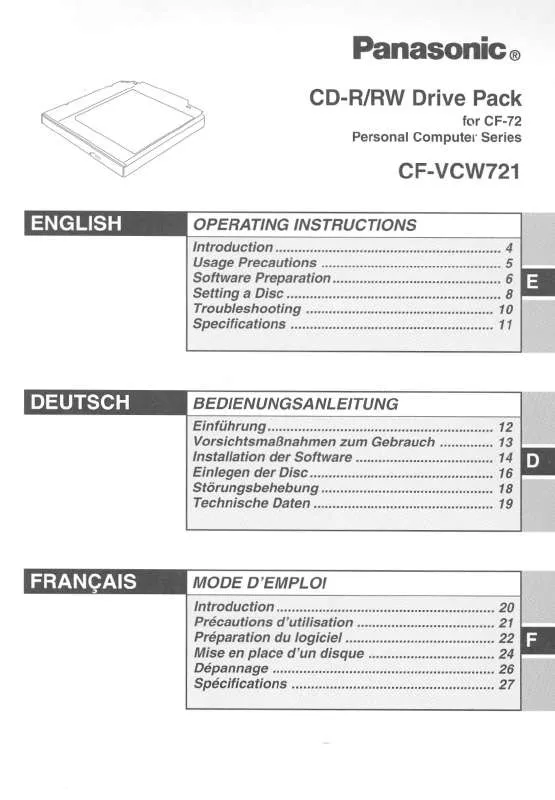 Mode d'emploi PANASONIC CF-VCW721