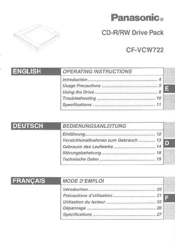 Mode d'emploi PANASONIC CF-VCW722W