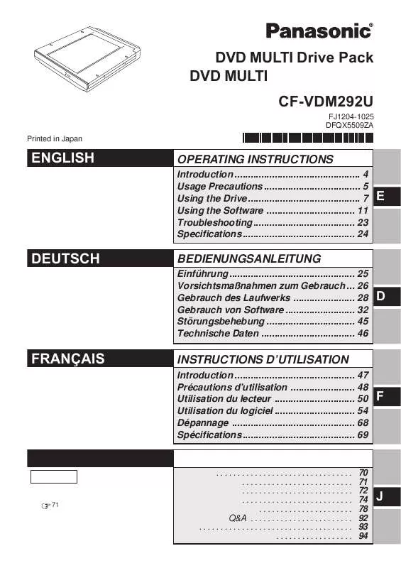 Mode d'emploi PANASONIC CF-VDM292U