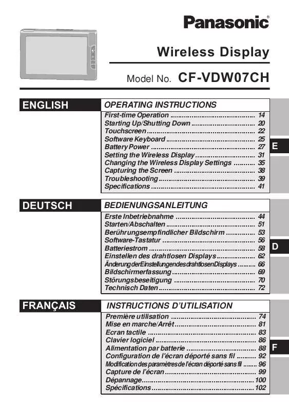 Mode d'emploi PANASONIC CF-VDW07CH