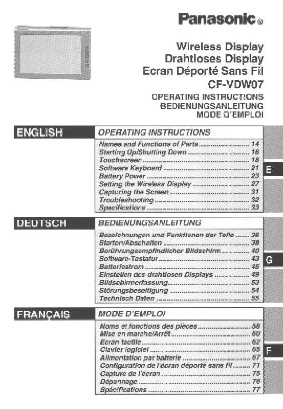 Mode d'emploi PANASONIC CF-VDW07W