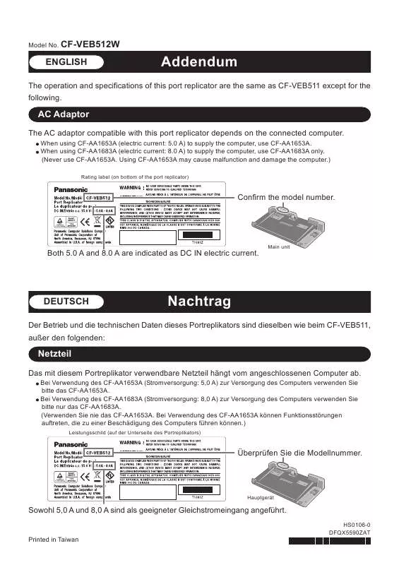 Mode d'emploi PANASONIC CF-VEB512W