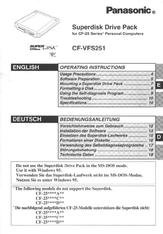 Mode d'emploi PANASONIC CF-VFS251W