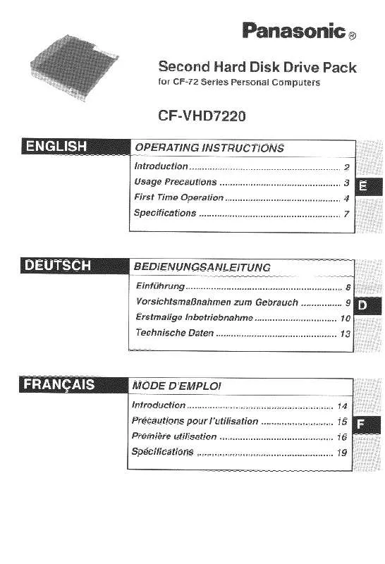 Mode d'emploi PANASONIC CF-VHD7220