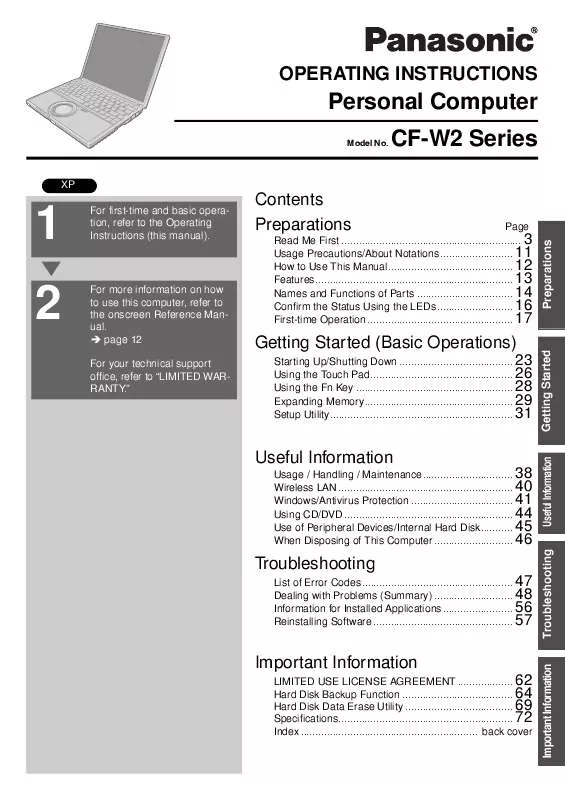 Mode d'emploi PANASONIC CF-W2FWCZZBM