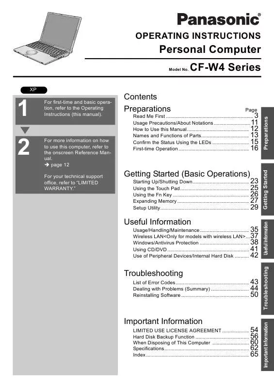 Mode d'emploi PANASONIC CF-W4GCCZZBM