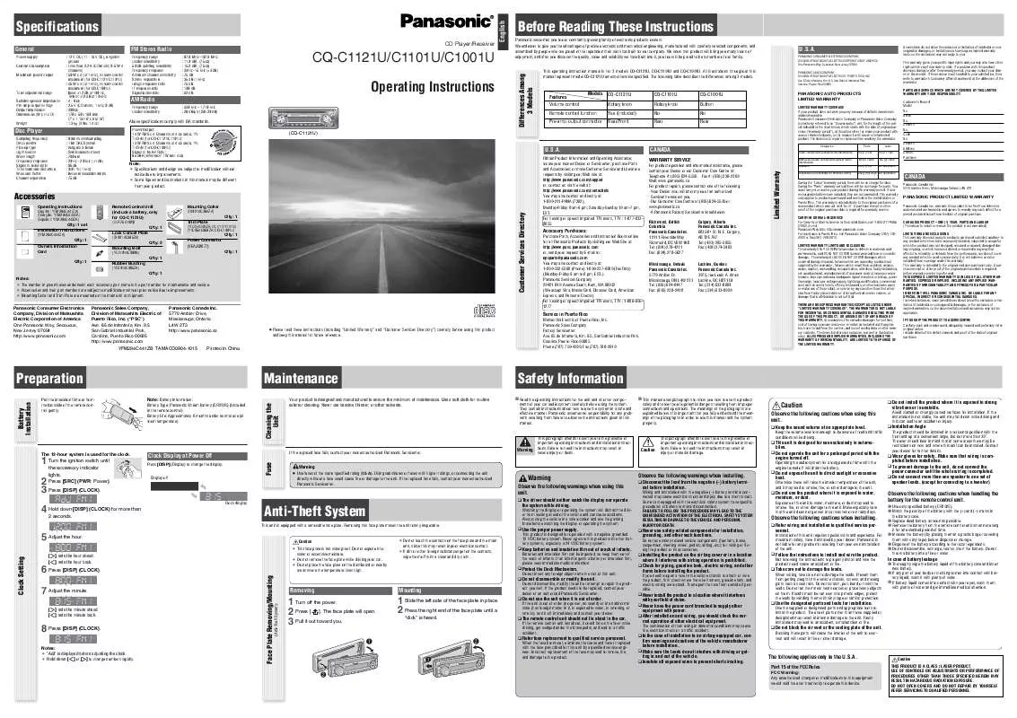 Mode d'emploi PANASONIC CQ-C1001