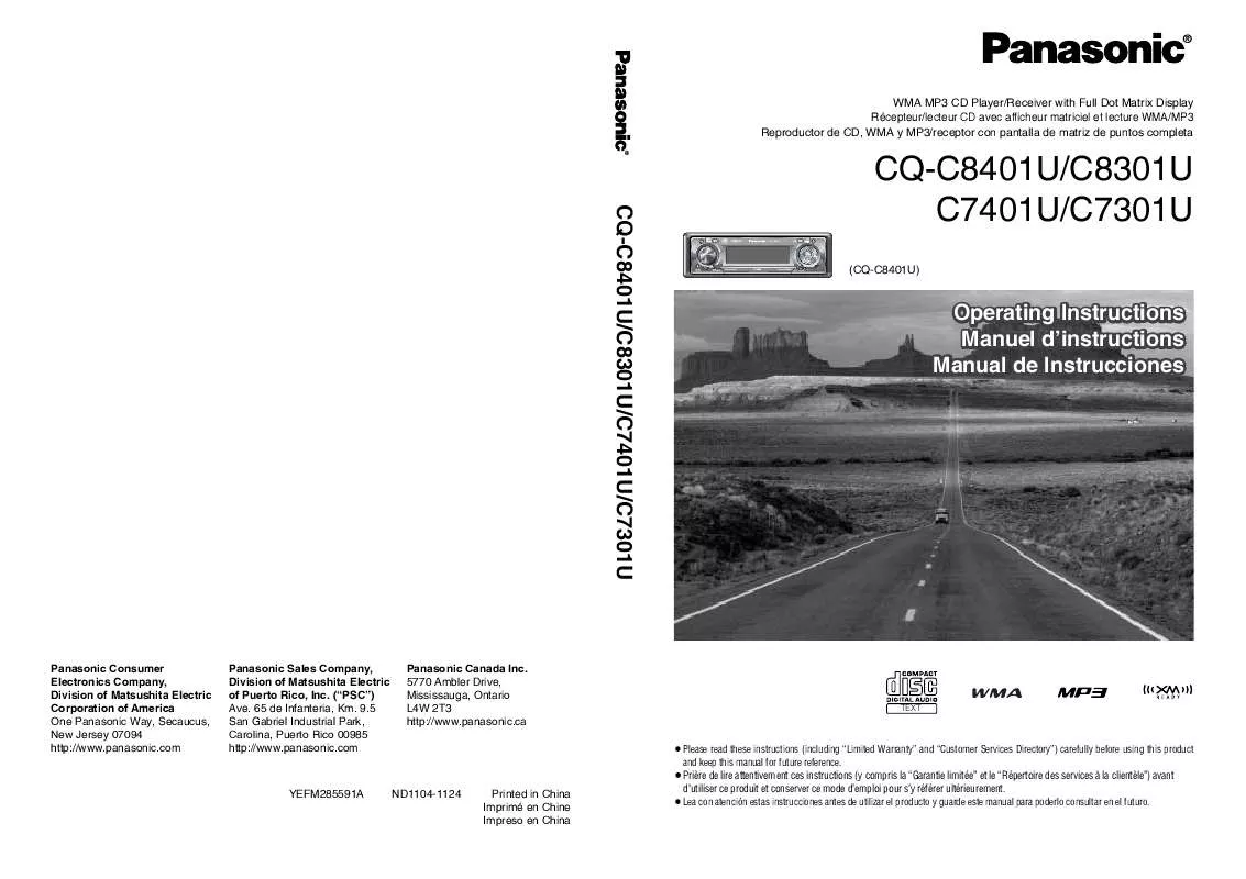 Mode d'emploi PANASONIC CQ-C8301