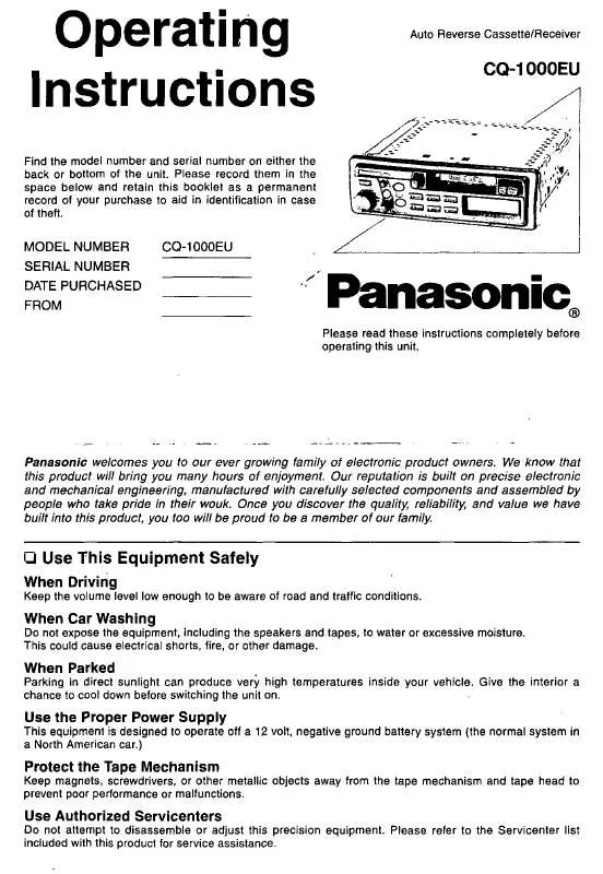 Mode d'emploi PANASONIC CQ-1000EU