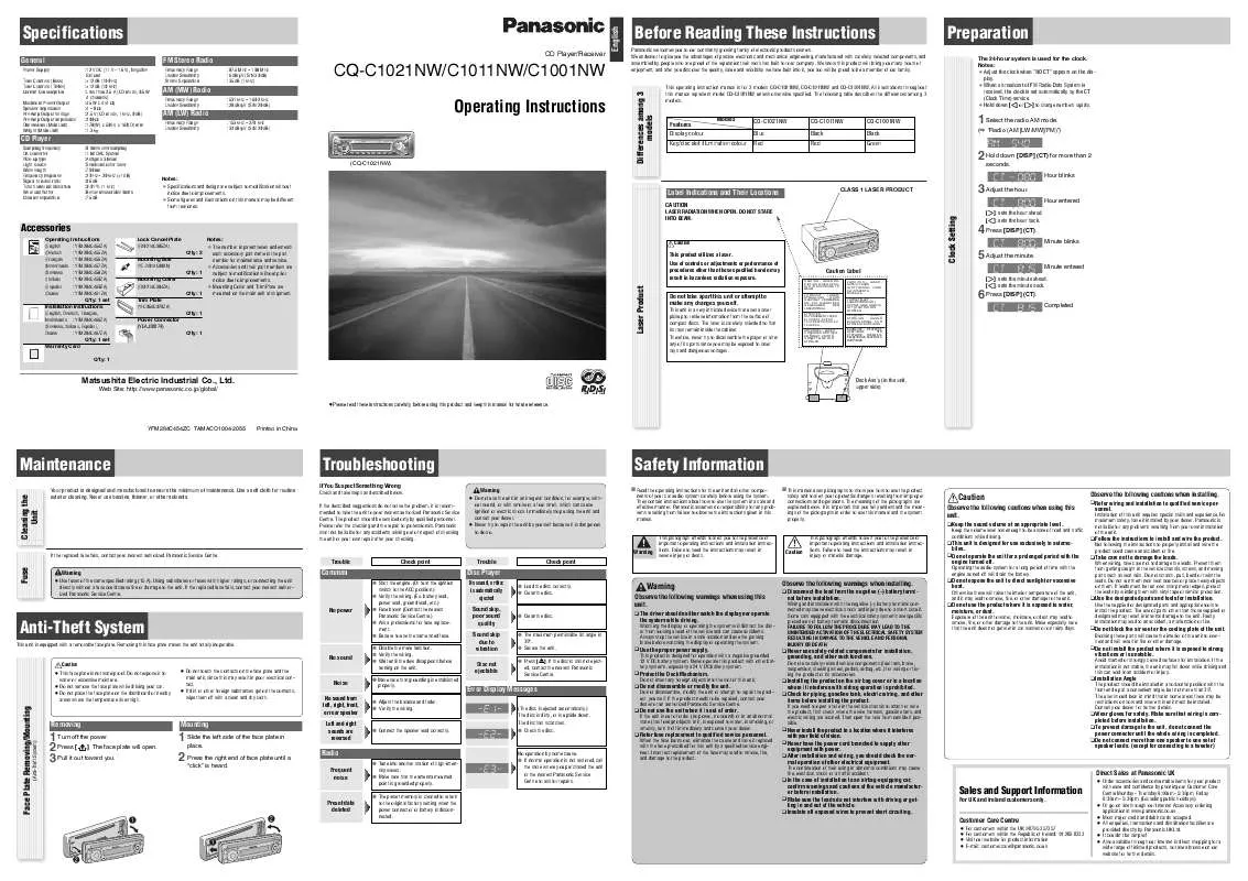 Mode d'emploi PANASONIC CQ-C1001NW