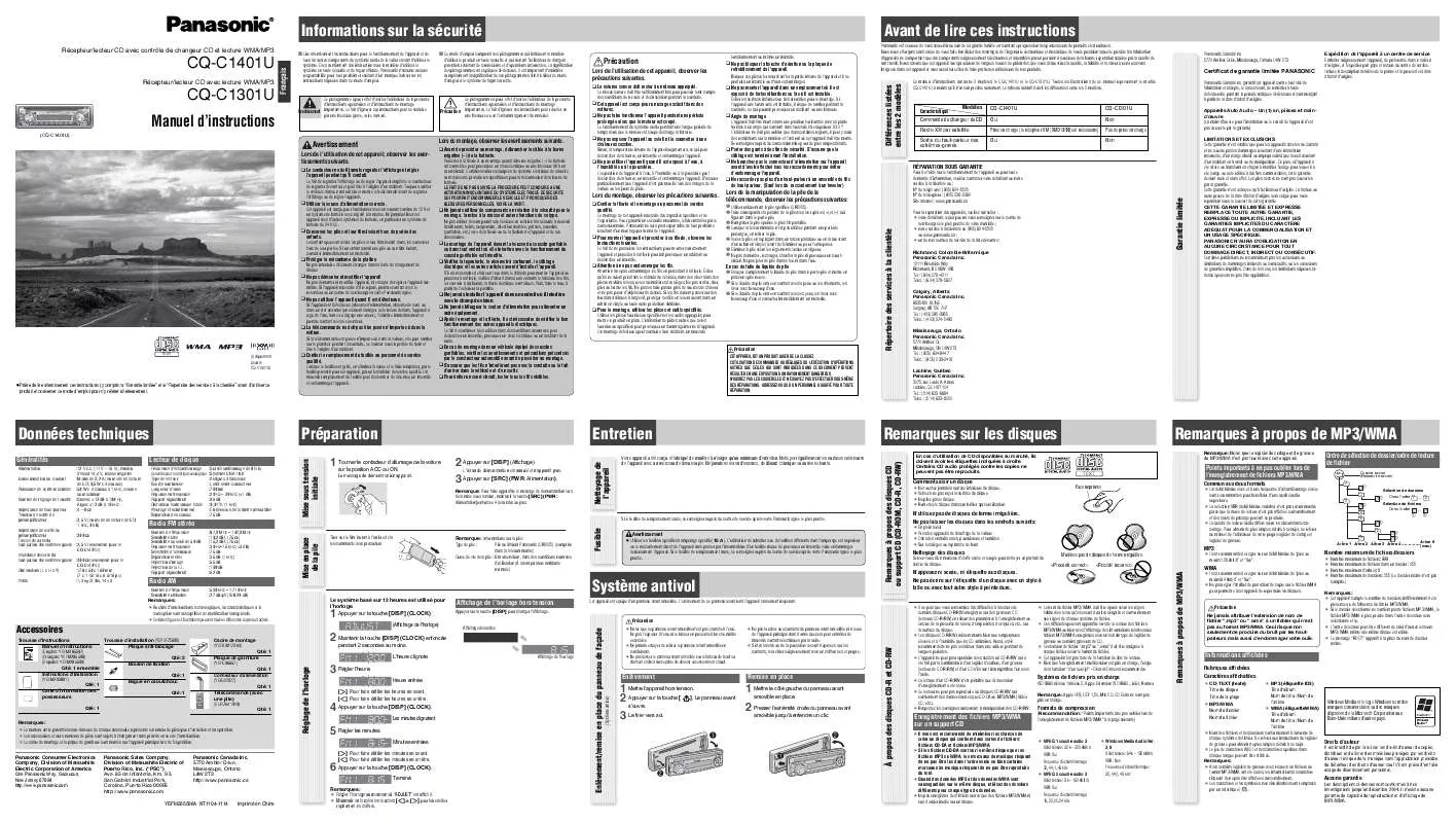 Mode d'emploi PANASONIC CQ-C1301U