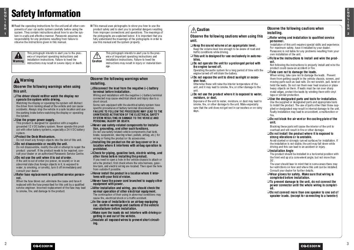 Mode d'emploi PANASONIC CQ-C3301N