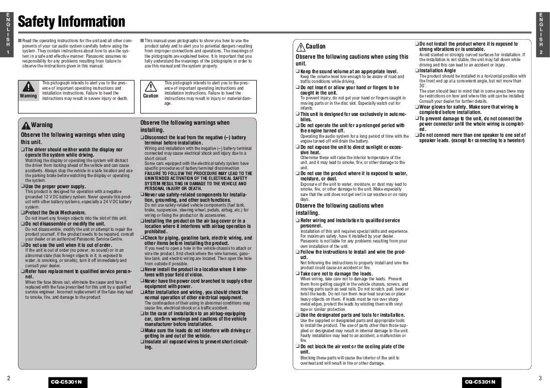 Mode d'emploi PANASONIC CQ-C5301N