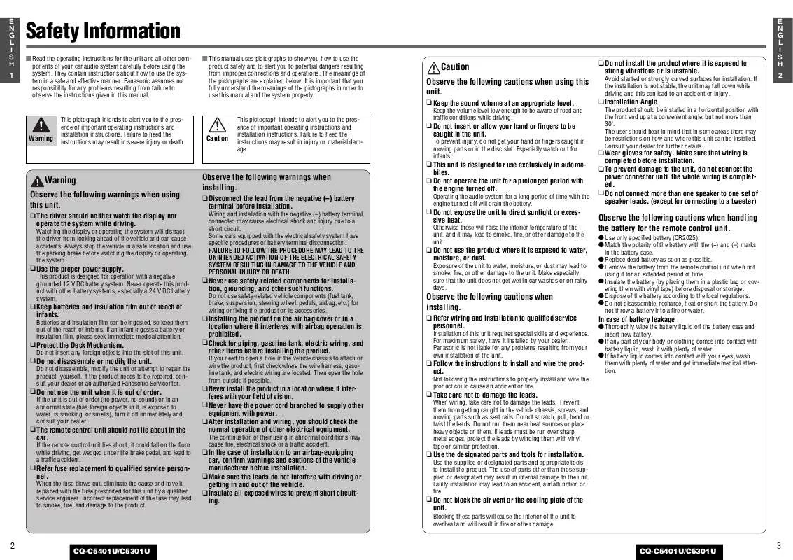 Mode d'emploi PANASONIC CQ-C5301U