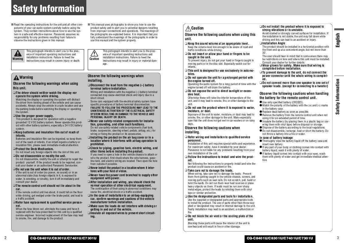 Mode d'emploi PANASONIC CQ-C7301U