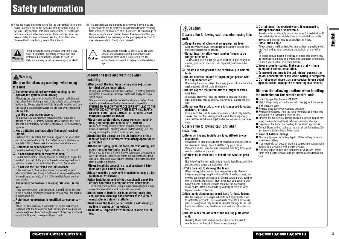 Mode d'emploi PANASONIC CQ-C9701U