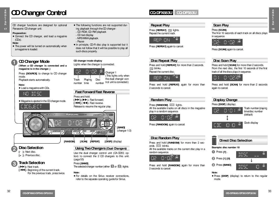 Mode d'emploi PANASONIC CQ-DF203U