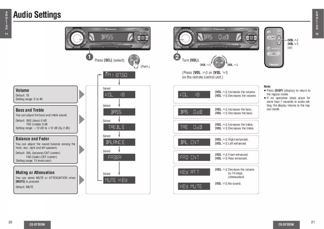 Mode d'emploi PANASONIC CQ-DF203W