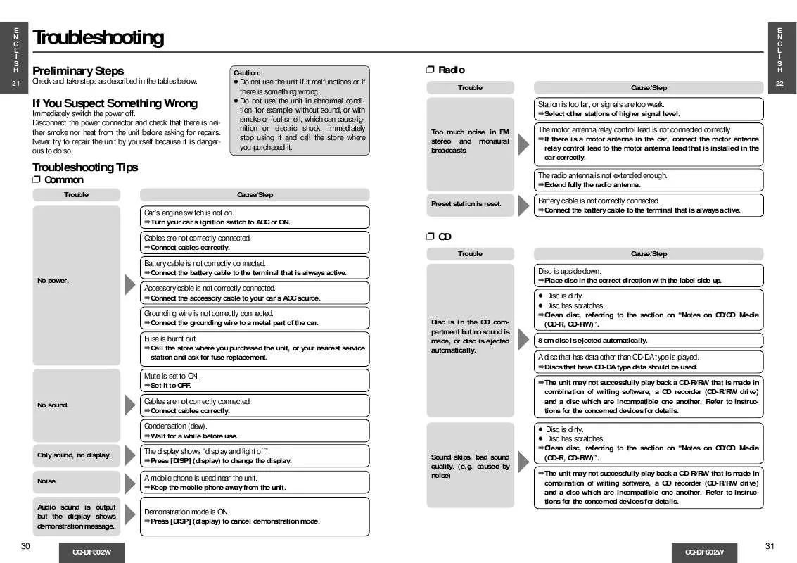 Mode d'emploi PANASONIC CQ-DF602W