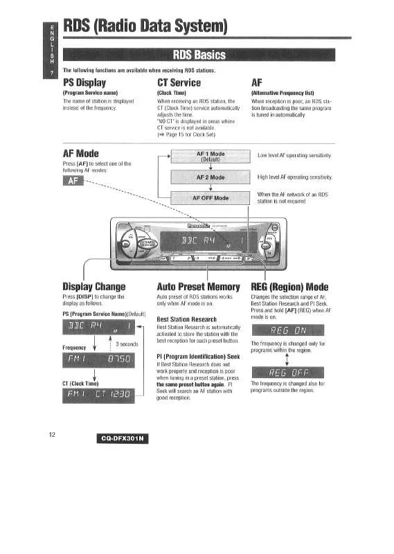 Mode d'emploi PANASONIC CQ-DFX301