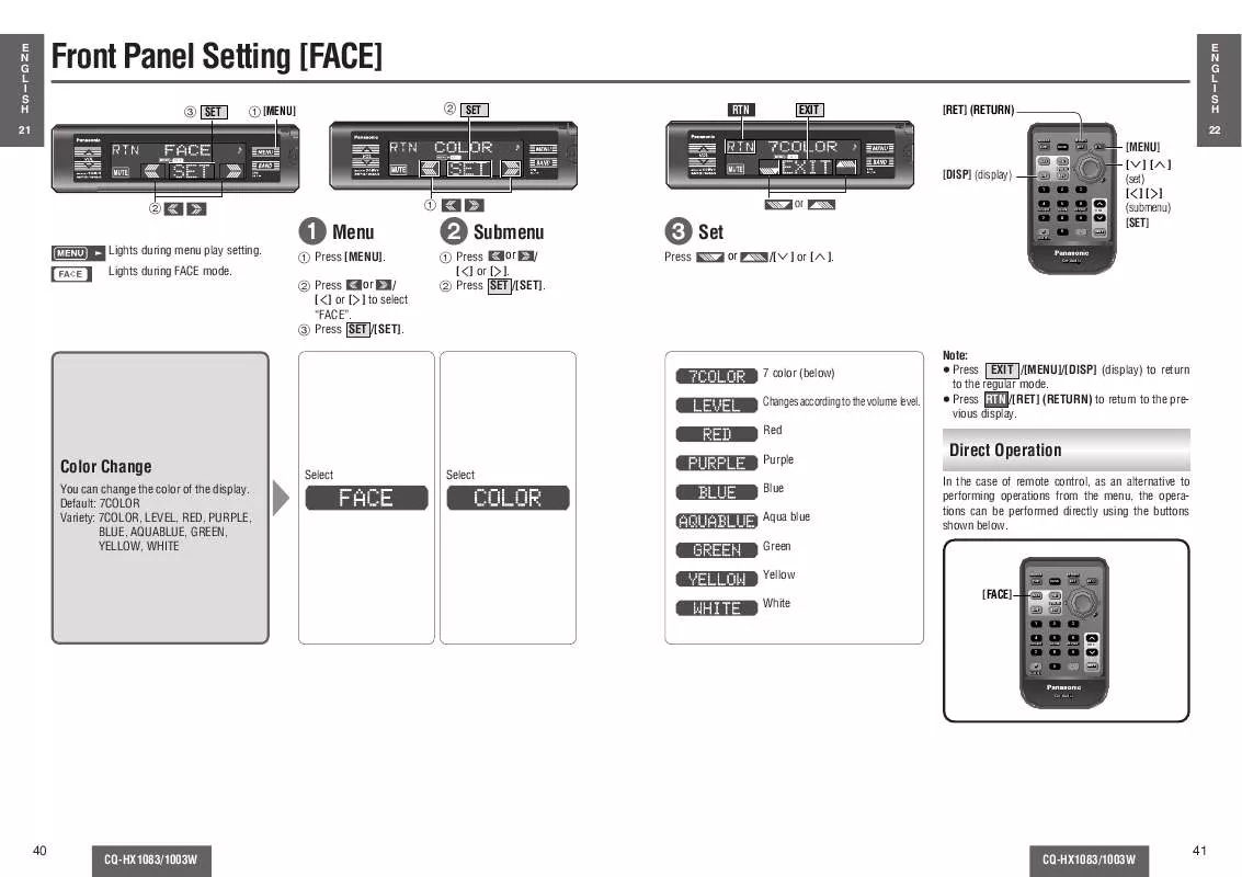 Mode d'emploi PANASONIC CQ-HX1003W