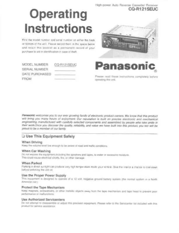 Mode d'emploi PANASONIC CQ-R121SEUC