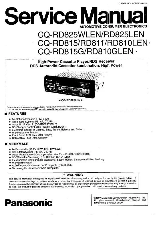 Mode d'emploi PANASONIC CQ-RD810