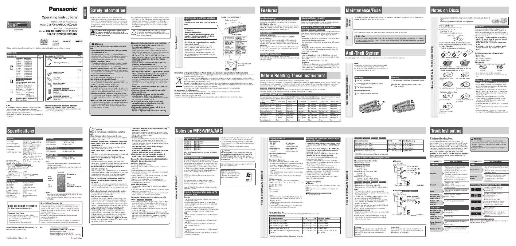 Mode d'emploi PANASONIC CQ-RX200N