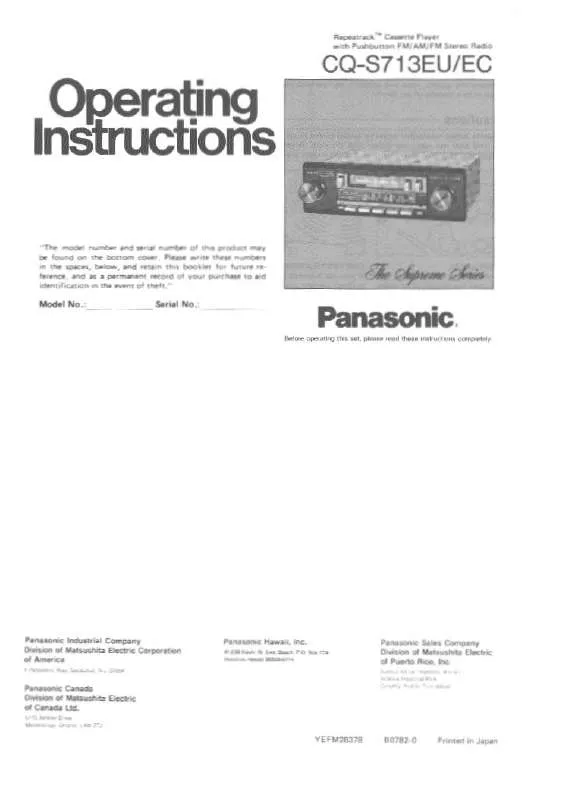 Mode d'emploi PANASONIC CQ-S713EC