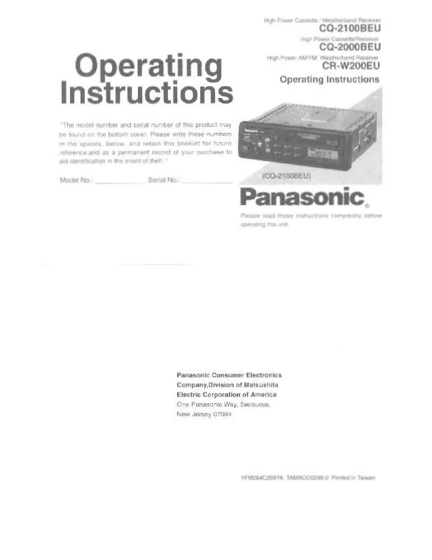 Mode d'emploi PANASONIC CR-W200EU