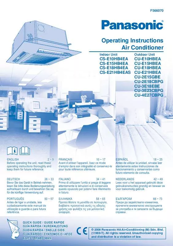 Mode d'emploi PANASONIC CS-E15HB4EA