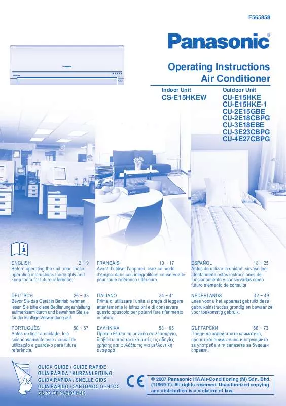 Mode d'emploi PANASONIC CS-E15HKEW